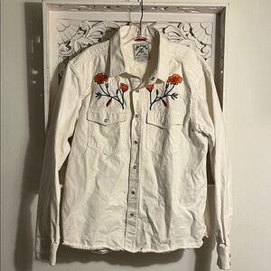 Iron & Resin White Shirt with Orange California Poppy Floral Embroidery